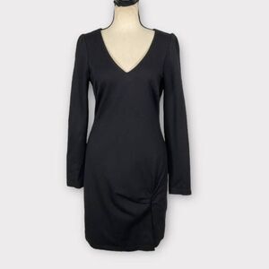 Leith V-Neck Ruched Side Mini Dress Women's Medium Black Long Sleeve NWOT